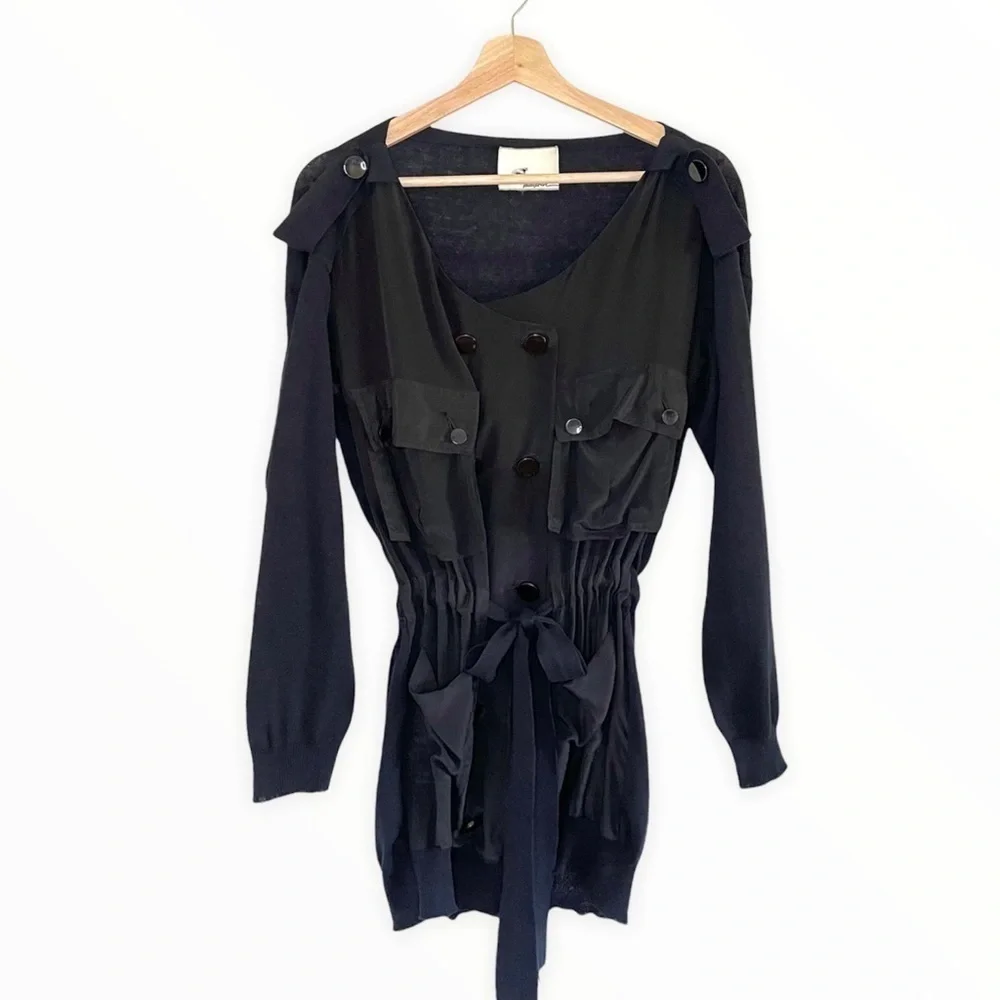 3.1 Phillip Lim Silk Cardigan Belted Button Front Utility Sweater Black Size 2